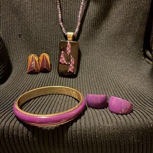 Purple Enamel Bangle and Earring Set - Women's Jewelry